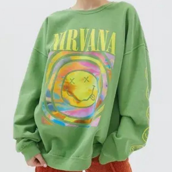 Urban Outfitters Nirvana Sweatshirt Small / Medium Oversized Green Boxy - Picture 1 of 13